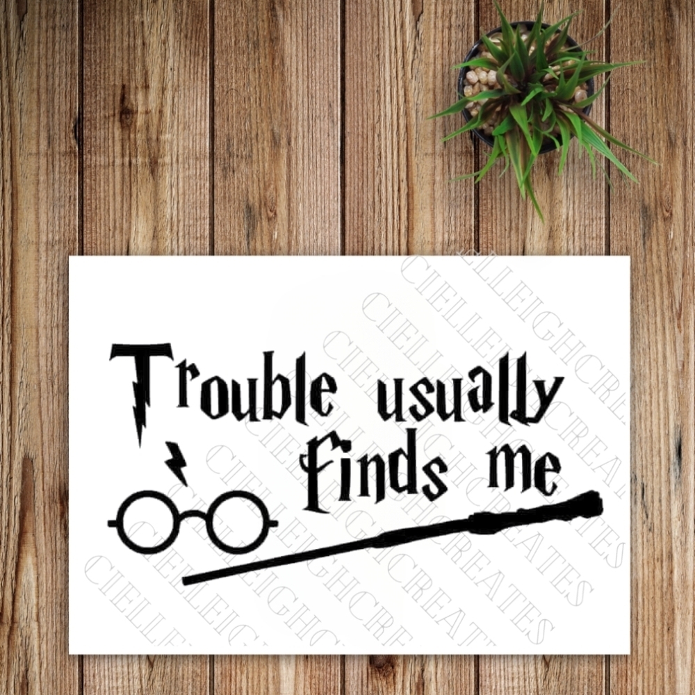*2 for $20* Trouble Usually Finds Me Harry Potter Vinyl Decal Sticker Handcraft